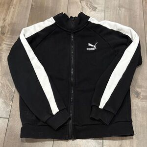 Puma Black Zip-up Jacket with White Stripes. Size Medium